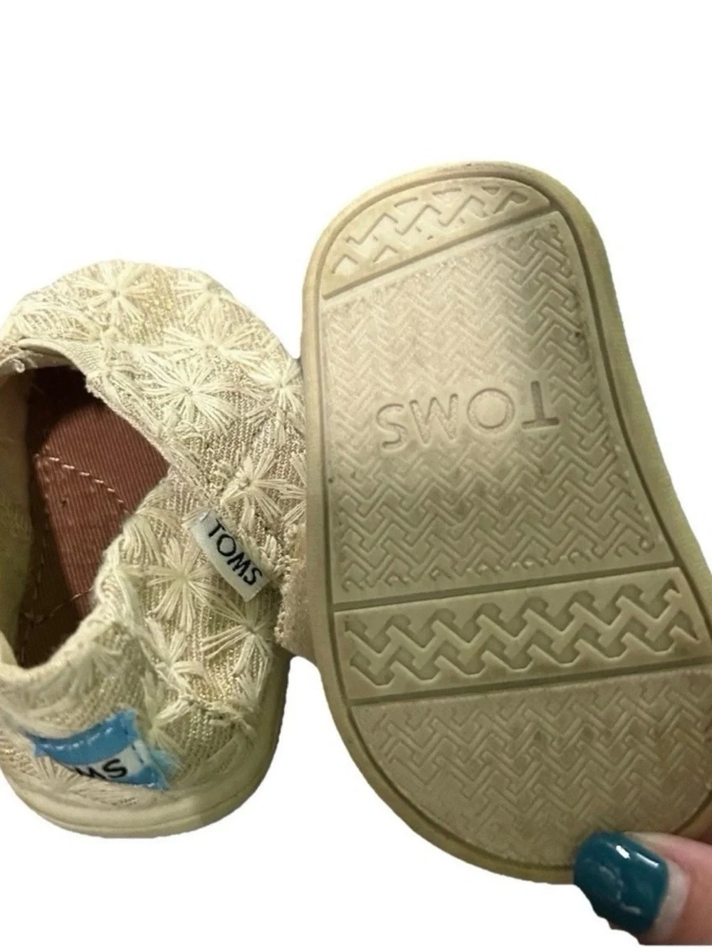 Toms Infant Baby Gold Slip On Shoes Size 2
